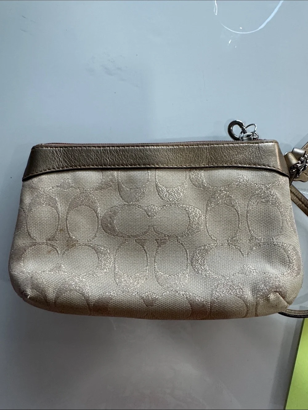 Coach Metallic Signature Wristlet in Champagne Gold